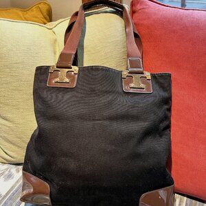 Tory Burch Patent Leather Trim Canvas Tote